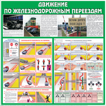 С40 Стенд движение по железнодорожным переездам (1000х1000 мм, пластик ПВХ 3 мм, алюминиевый багет золотого цвета) - Стенды - Стенды по безопасности дорожного движения - Магазин охраны труда ИЗО Стиль